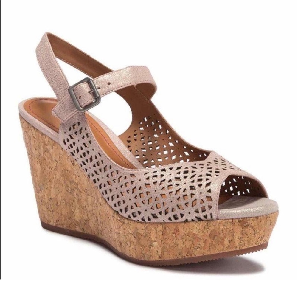 Blush Metallic Suede Wedges by Trask